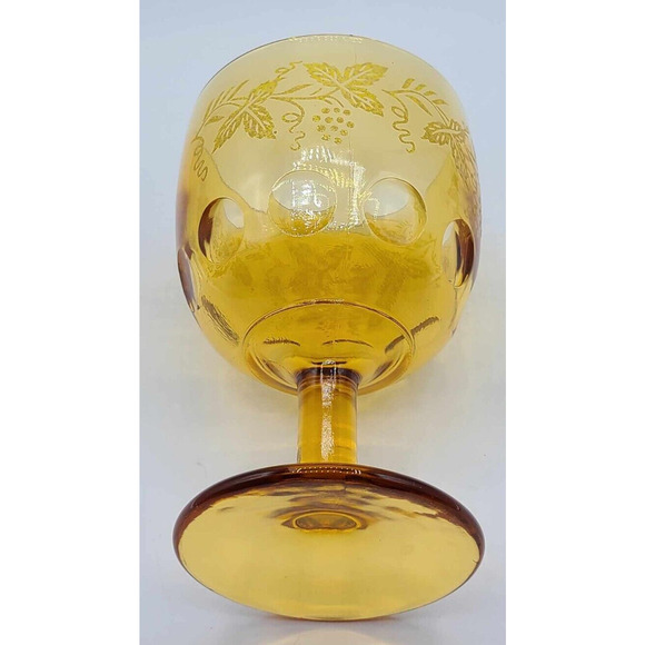 VTG Indiana Glass Amber Embossed Grapevine Thumbprint Goblet - Picture 7 of 8
